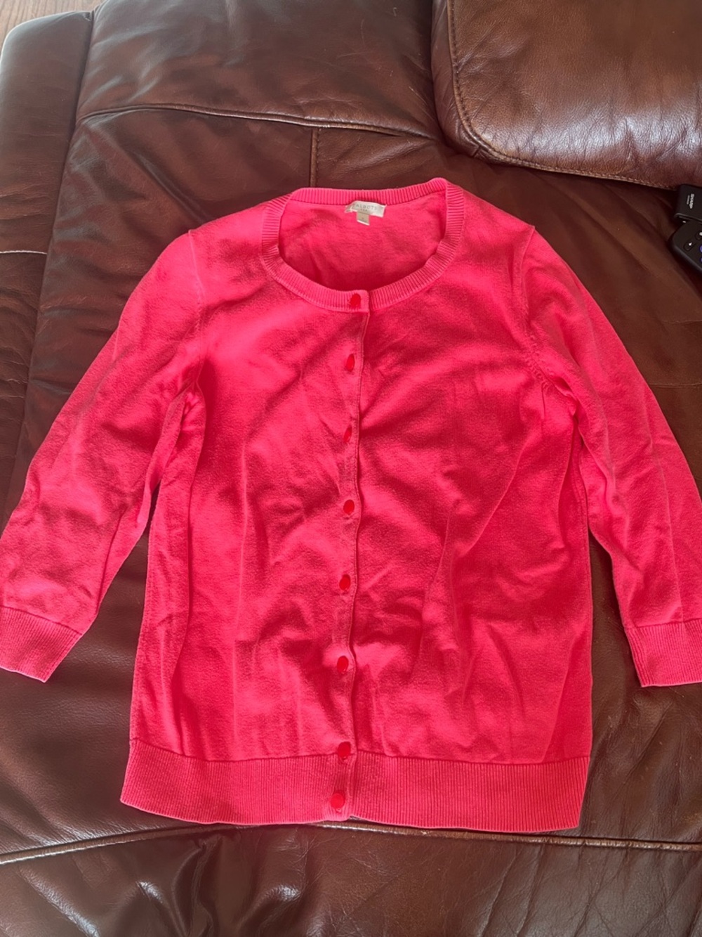 Talbots Bright Pink Cotton Lightweight Crewneck Cardigan